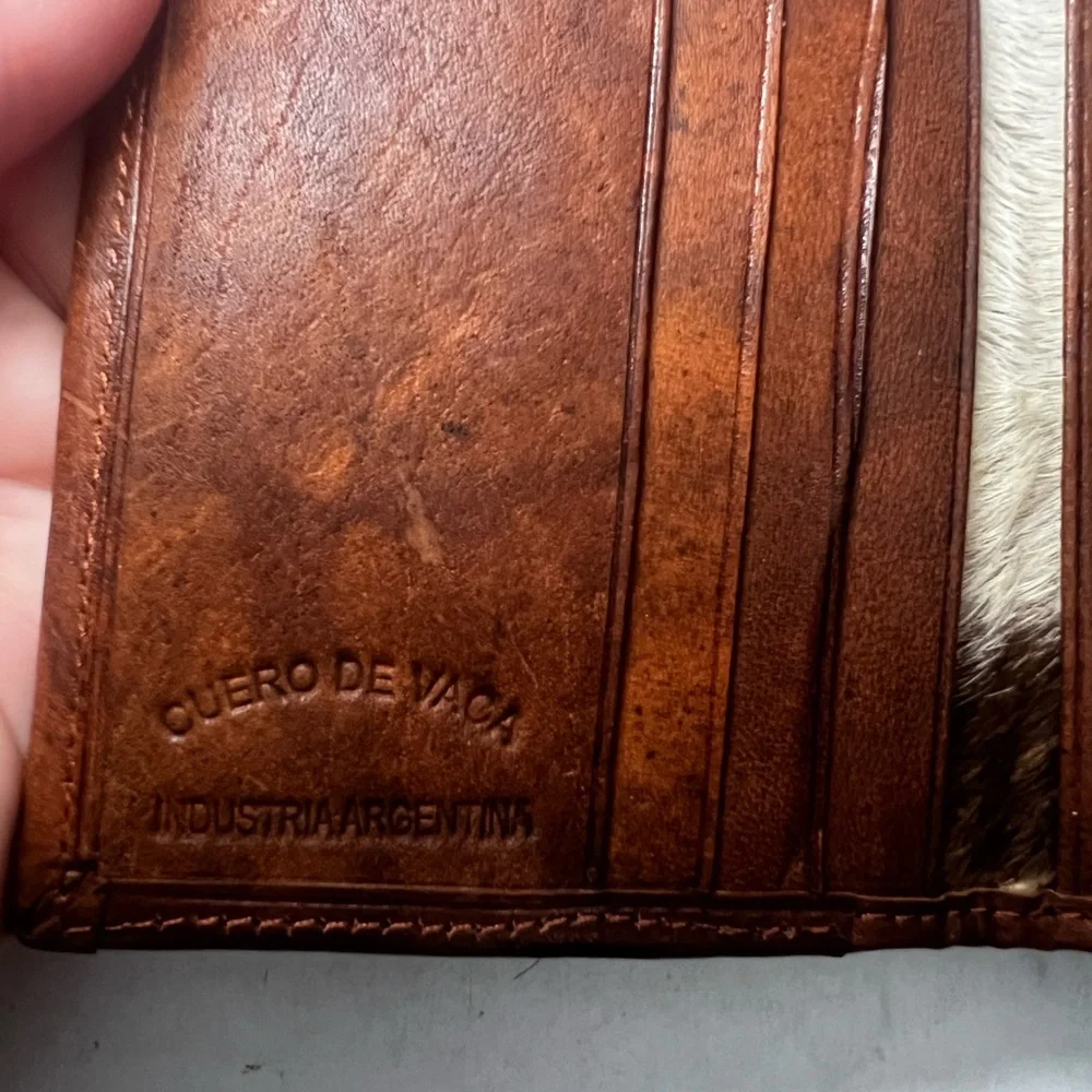 NEW Vintage Argentine Handmade Cowhide Tri-Fold Leather Wallet‎ Brown Ivory